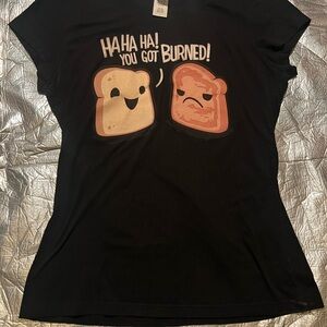 Black Graphic Tee with Toast Print Size Large-you got burned 🔥